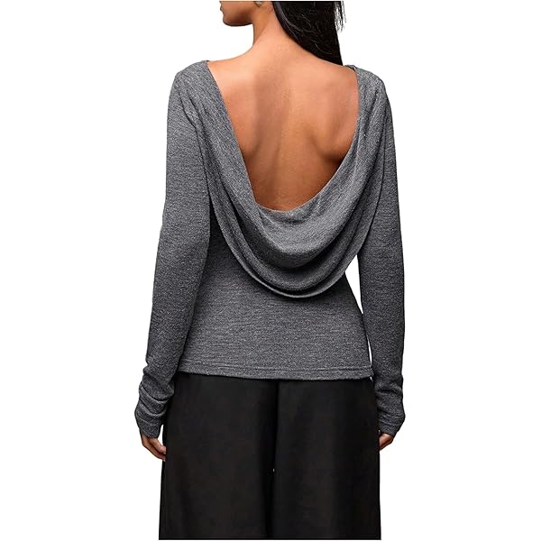 LIREROJE Women's Drape Open Back Loose Tops Blouse Shirt P XS at
